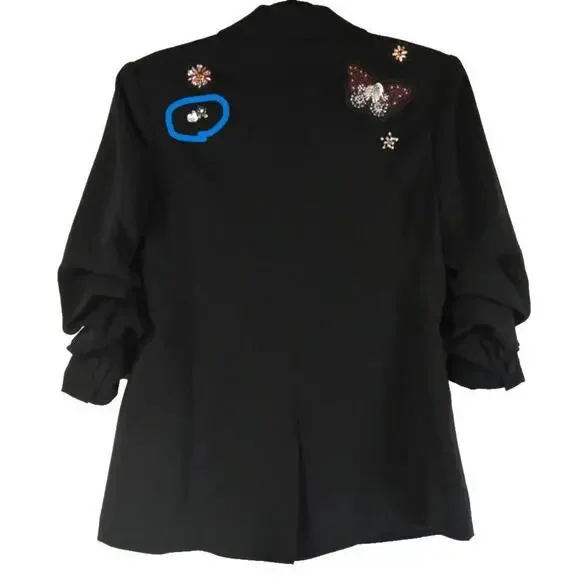 NEW, Cinq A Sept replaced beads BLACK Butterfly Emb Kylie Jacket size 4 #SJ143